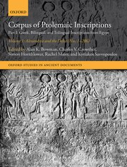 Cover for 

Corpus of Ptolemaic Inscriptions Volume 1, Alexandria and the Delta (Nos. 1-206)






