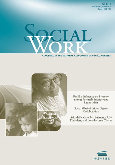 Cover of journal Social Work featuring brown pictures of people